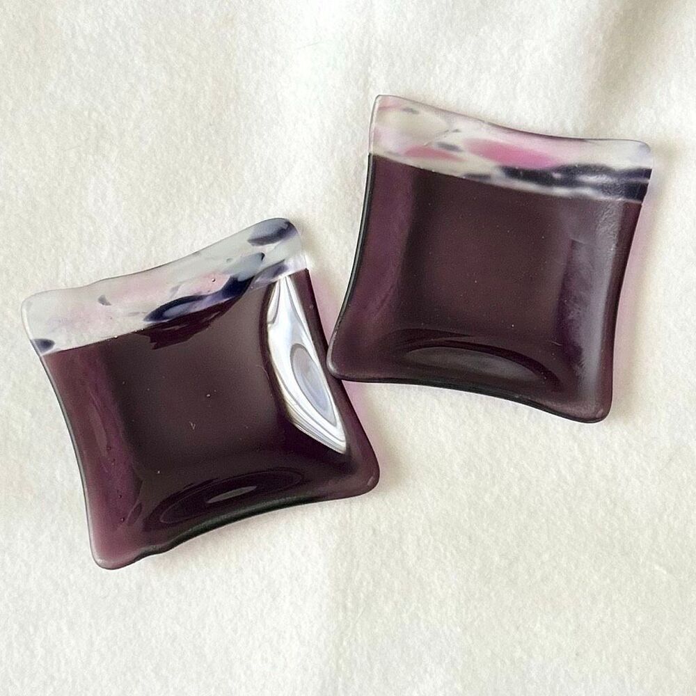 2 Fused Glass Purple Trinket Trays Valet